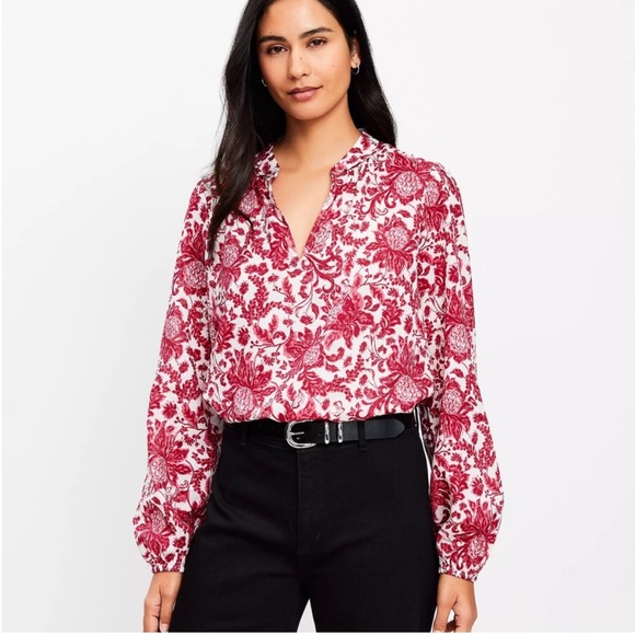 LOFT Tops - Loft Night Bloom V-Neck Blouse